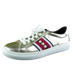 SKECHERS Air-Cooled‎ Memory Women Sneaker Shoes Size 8 Med Gold Leather Lace Up